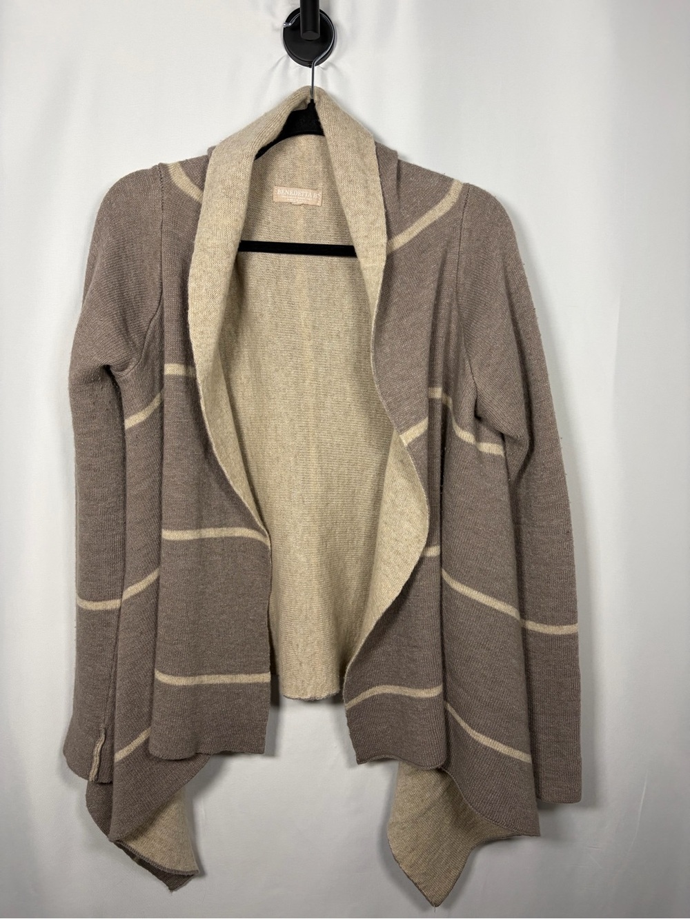 Benedetta B. Dark Sand and Cream Merino Wool Long Sleeve Open Layered Cardigan M